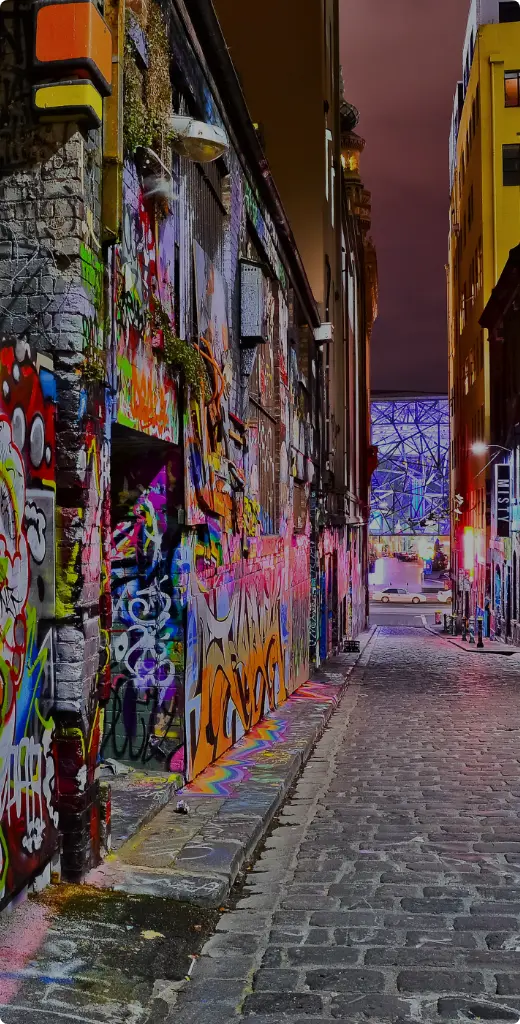 Graffiti-covered alley in Melbourne